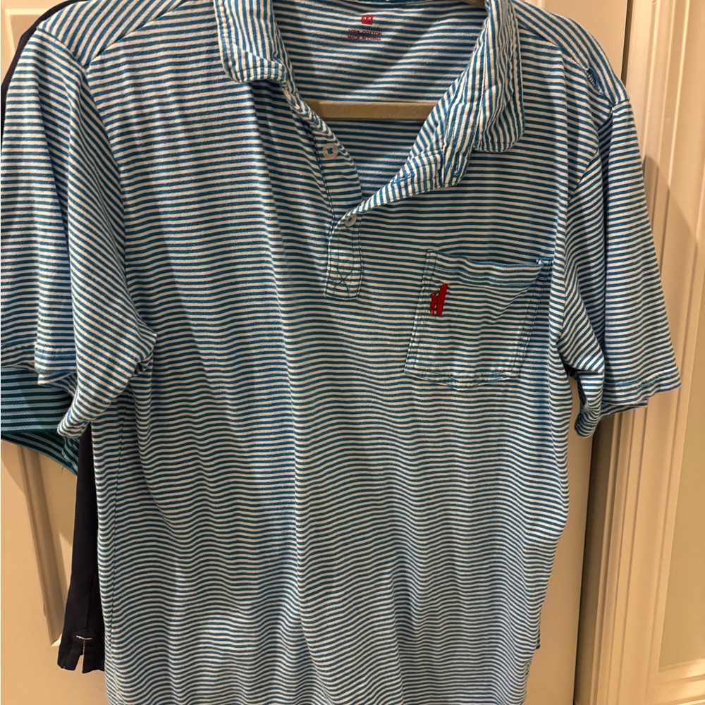 Boys Johnie’s O blue Striped Polo Shirt, size 14
